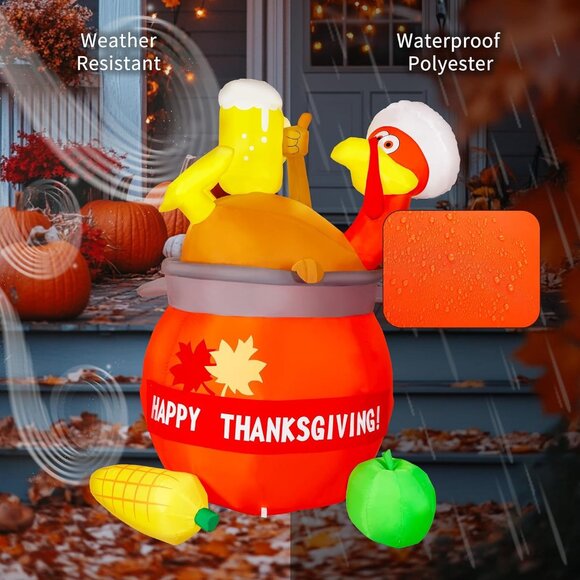🆕6FT Inflatables Pumpkin Turkey LED Blow Up Thanksgiving Outdoor Decoration - Picture 8 of 11